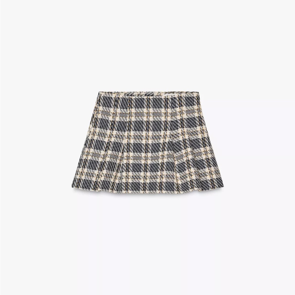 Zara PLAID TEXTURED PLEATED SKORT